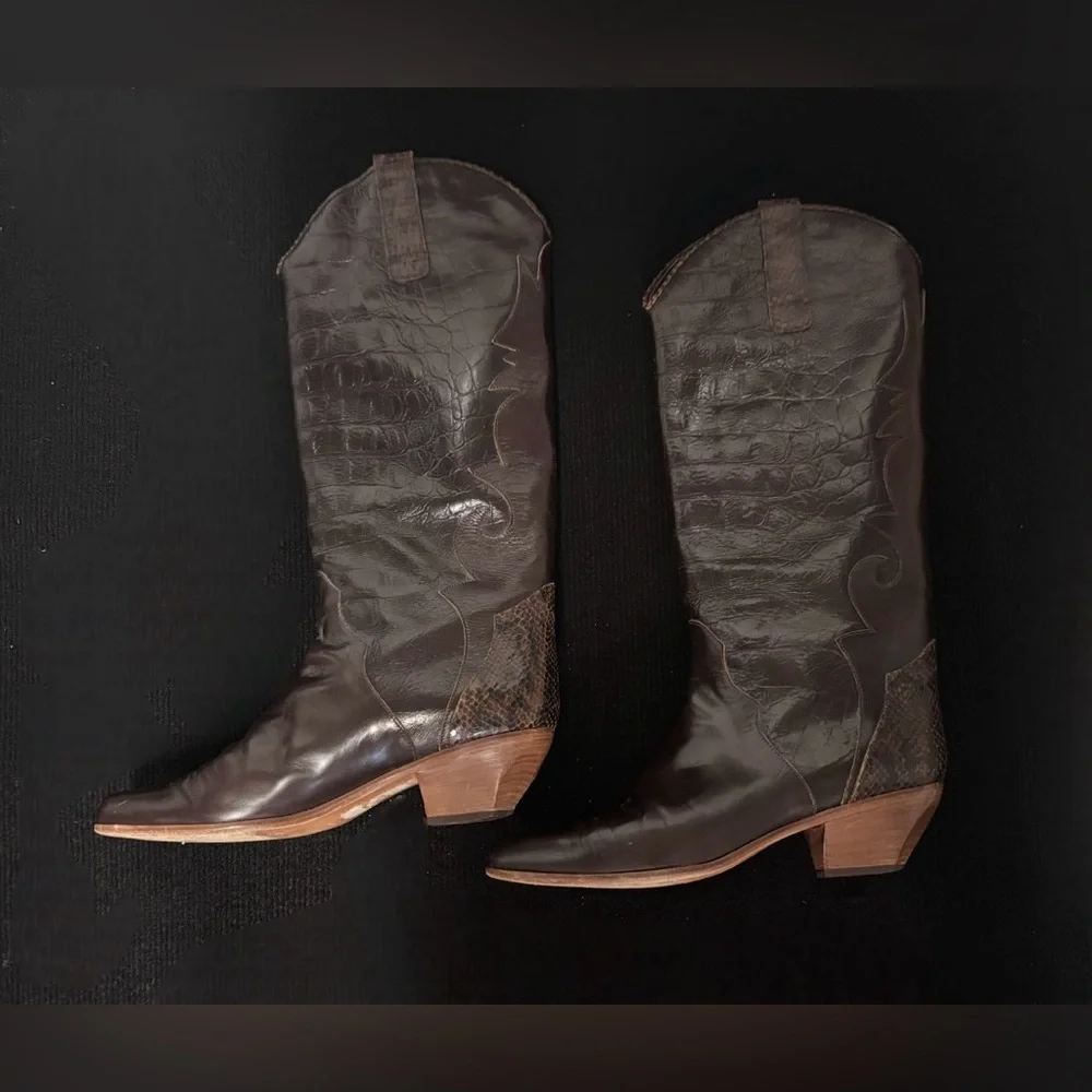 Charles David Brown Leather Western Cowboy Boots Size 9.5 Women’s - Picture 7 of 13
